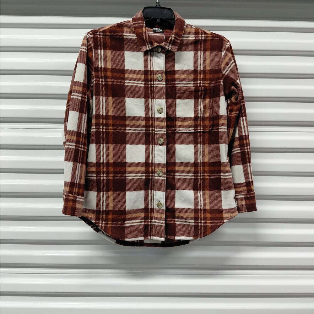 Eddie Bauer Womens Plaid Flannel Shirt Size Small Brown Shacket Cozy Gorpcore - Picture 2 of 14